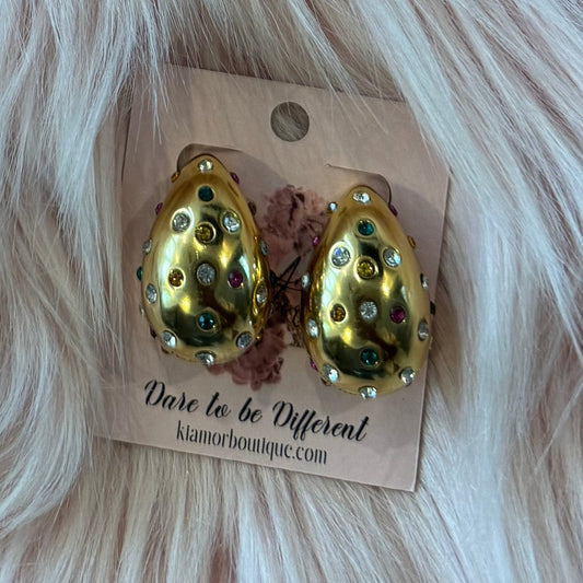 Gemstone Tear Drop Rhinestone Earrings