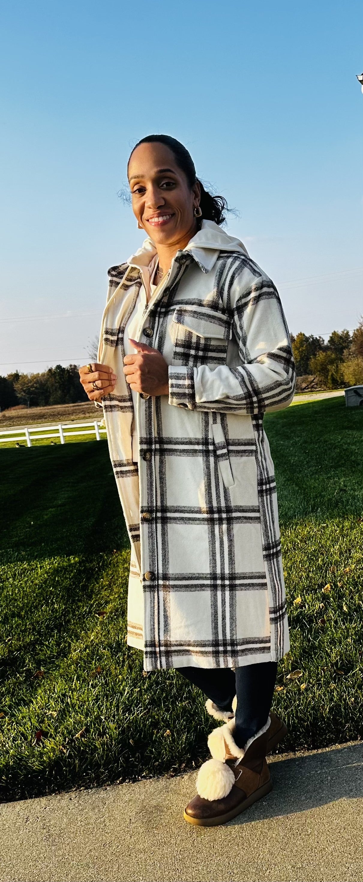 Full Length Plaid Shacket with Hood