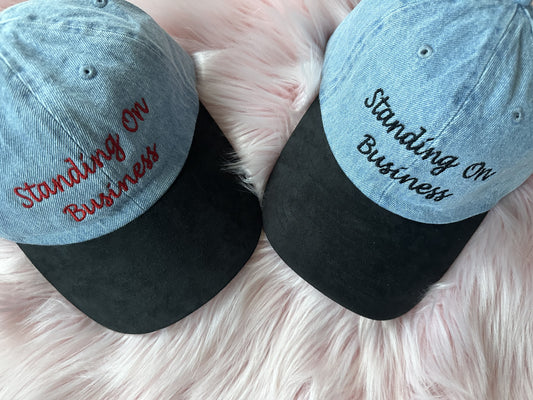 Denim Standing on Business Dad Hat Custom Embroidered Lettering