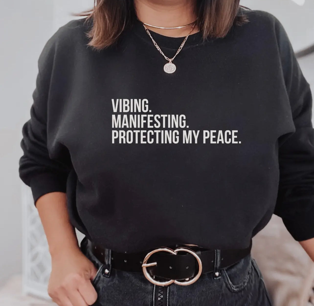 Vibing. Manifesting. Protecting My Peace Crewneck Sweatshirt