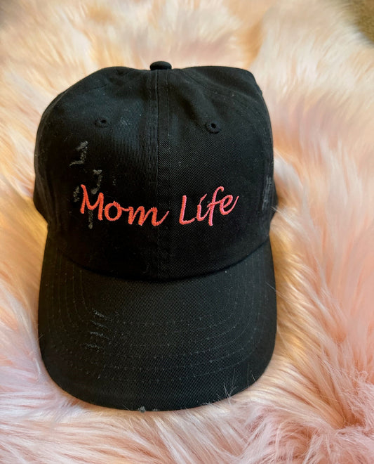 "Mom Life with pink Embroidery " Distressed Cotton Baseball Cap Dad Hat