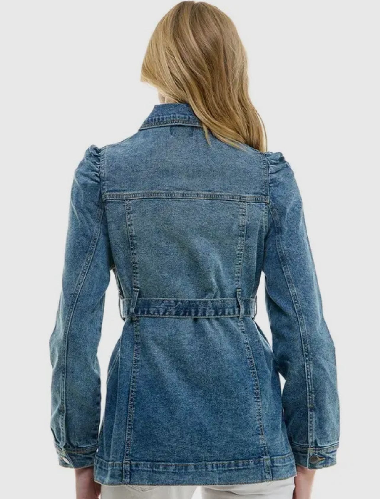 Fab Medium Washed Casual Denim Jacket with Belt