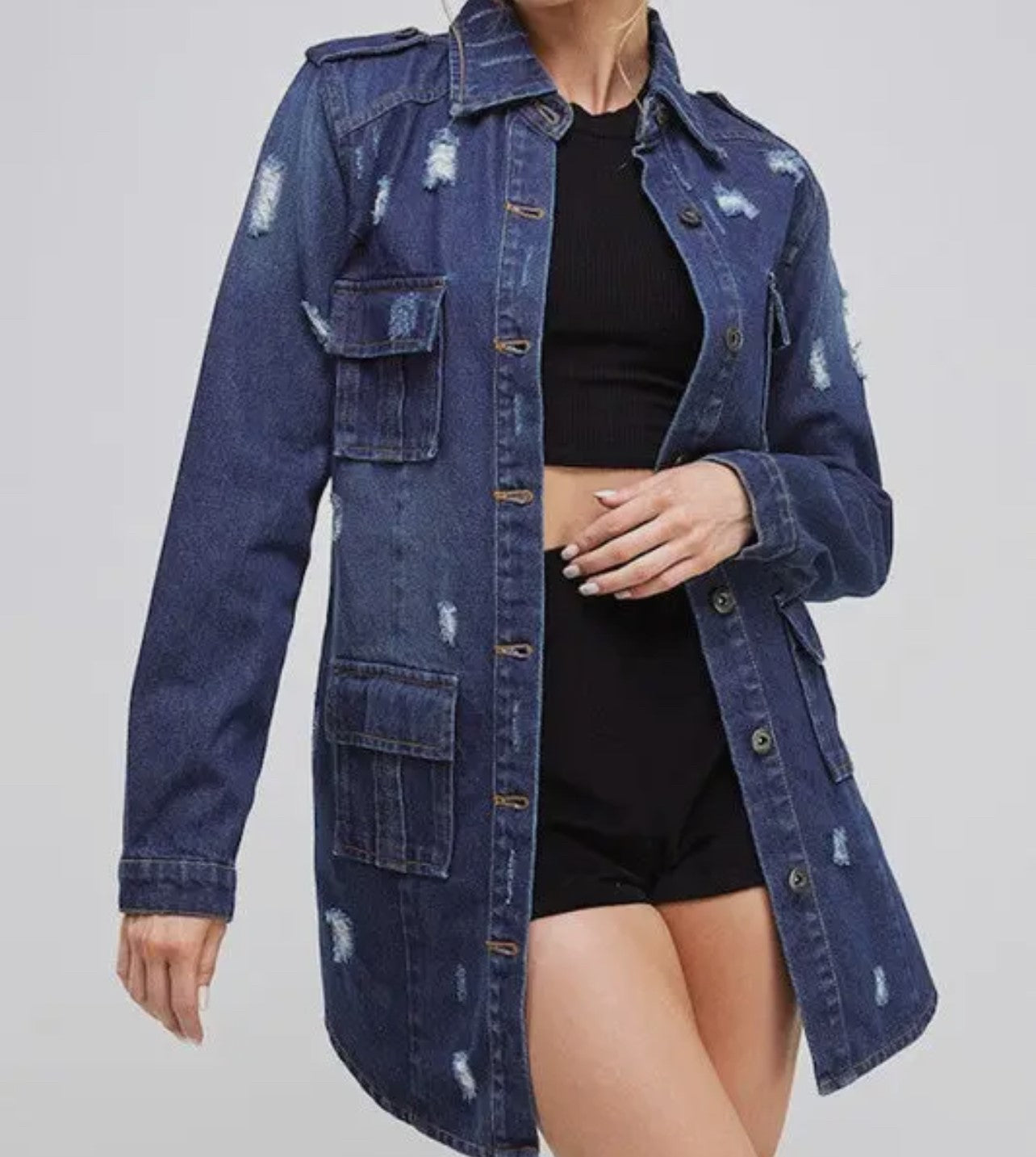 Chic Denim 3/4 Quarter Denim Jacket