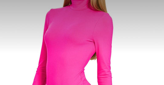 Neon Hot Pink Mock Long Sleeve Bodysuit