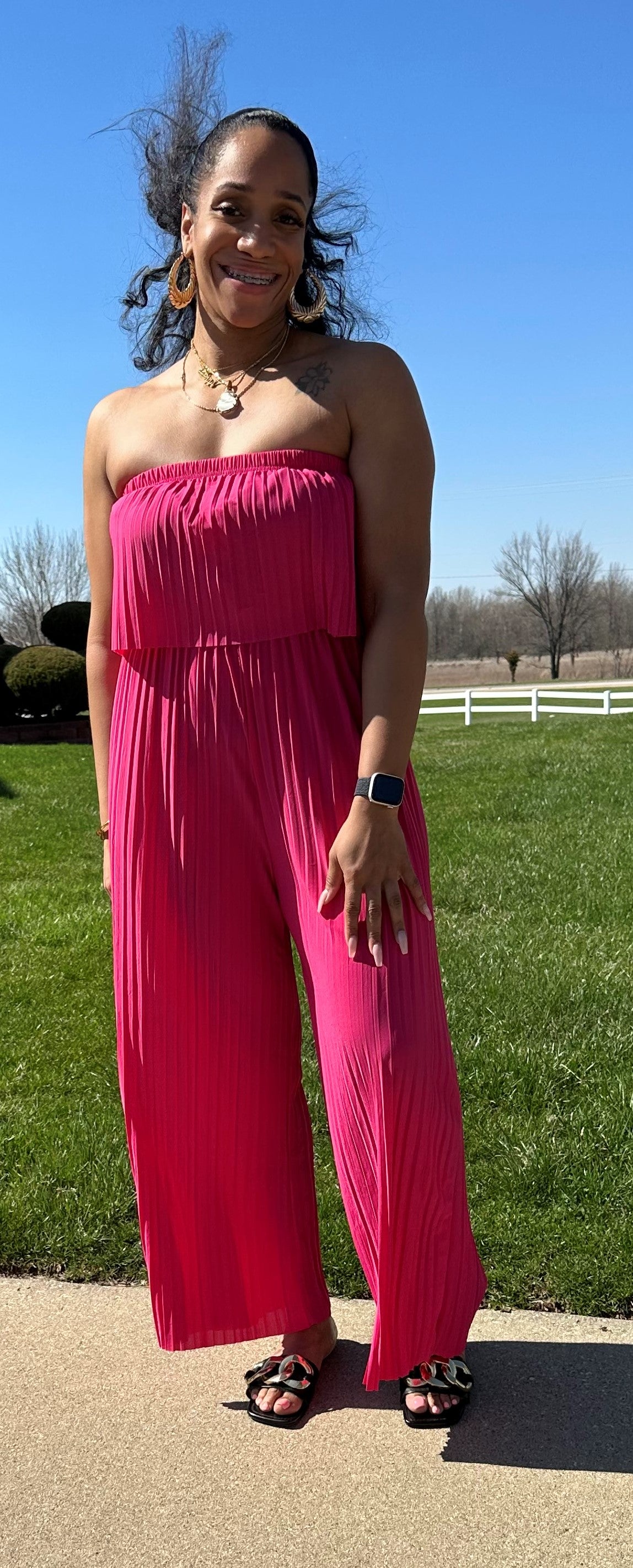 GLAMOROUS PLEATED WIDE LEG TUBE JUMPSUIT